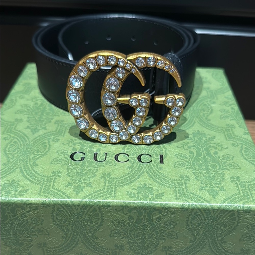 Gucci Black and Gold Double G Belt